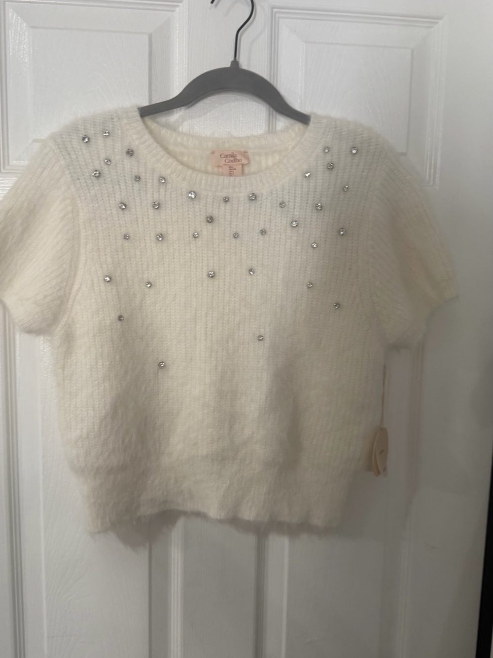 Camila Coelho White Cream Knit Sweater with Blush Label